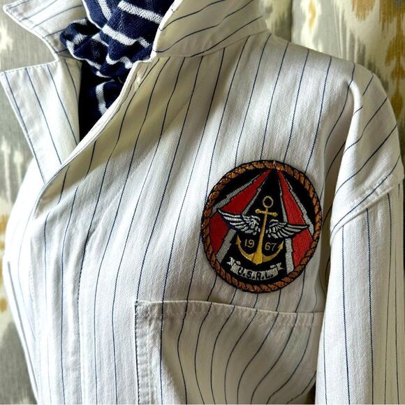 Ralph Lauren Collection Alstin Striped Cotton Workwear Coverall White/Azure - Picture 11 of 16